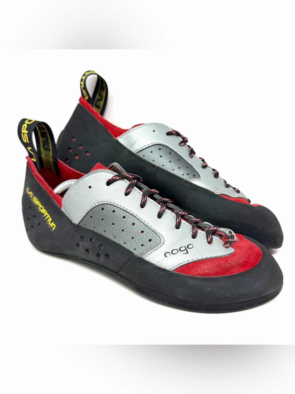 La Sportiva Nago Rock Climbing Shoe Sz 41 Mens 8.5 / Womens 9.5 Silver Red Italy